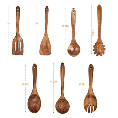 Juego de Utensilios de Cocina en Teca: Cuchara Larga, Colador y Espátula Antiadherente - Image 16