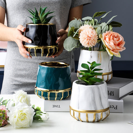 Maceta de Cerámica Dorada con Efecto Mármol - Decoración Premium para el Hogar - Image 21