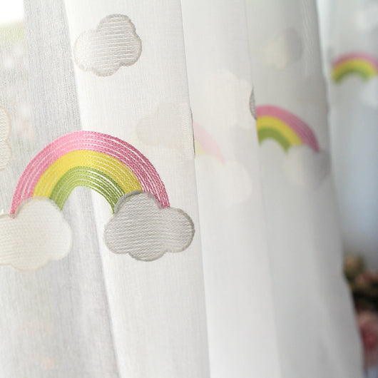 Cortinas de Malla Bordada para Balcón con Diseño de Nubes Arcoíris - Image 13