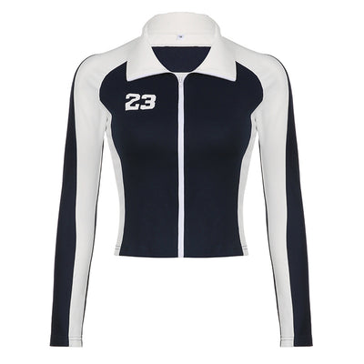 Chaqueta Polo Patchwork Contraste Blanco y Negro Estilo Locomotora Hot Girl - Image 9