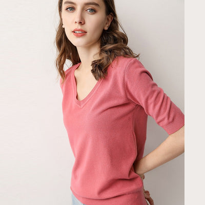 Suéter Tejido Cuello V Manga Corta para Mujer - Image 20