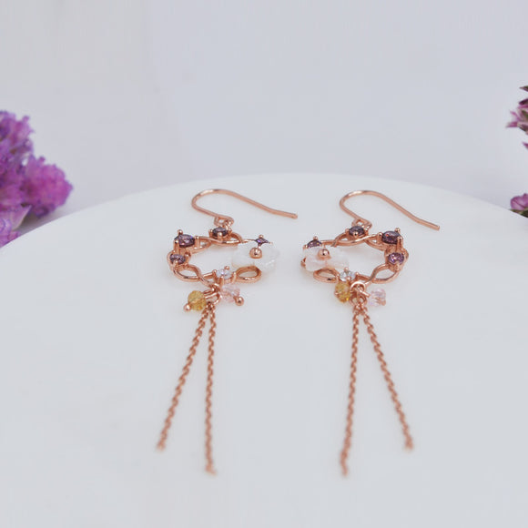 Aretes de Gancho Concha Románticos en Plata Pura y Circonia