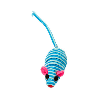 Pink and purple striped rope mouse cat toy with felt ears and black eyes, featuring a long flexible tail. - Image 11