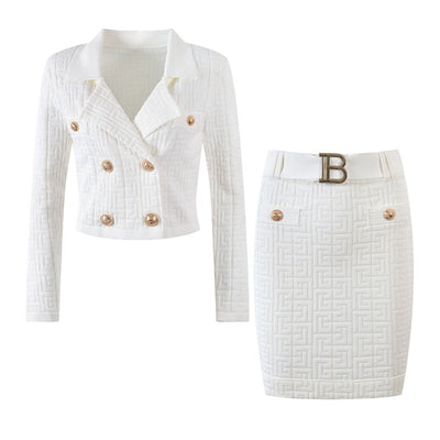 Conjunto de Falda y Blazer Ejecutivo con Hebilla Dorada Letra B - Image 27