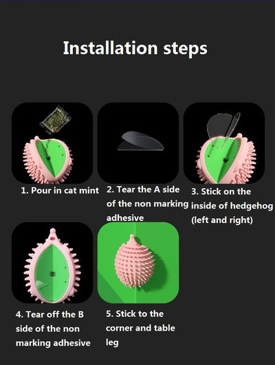 Lime green hedgehog-shaped cat toy with soft spikes, next to its matching green packaging box. - Image 10