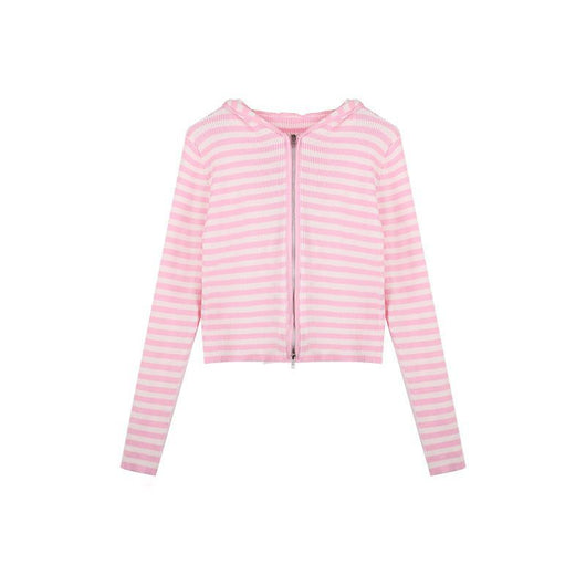 Cardigan Tejido a Rayas con Capucha y Mangas Largas - Image 12