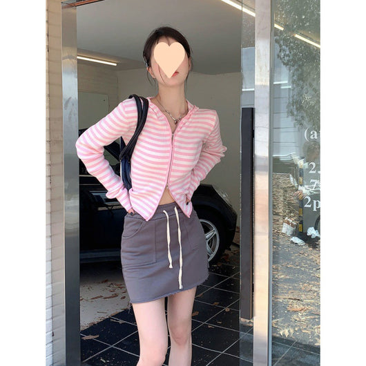 Cardigan Tejido a Rayas con Capucha y Mangas Largas - Image 16