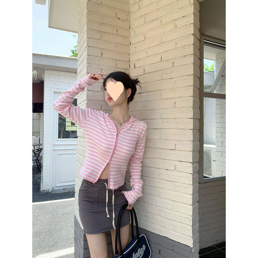 Cardigan Tejido a Rayas con Capucha y Mangas Largas - Image 17
