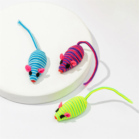 Pink and purple striped rope mouse cat toy with felt ears and black eyes, featuring a long flexible tail. - Image 20