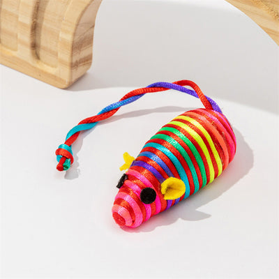 Pink and purple striped rope mouse cat toy with felt ears and black eyes, featuring a long flexible tail. - Image 21