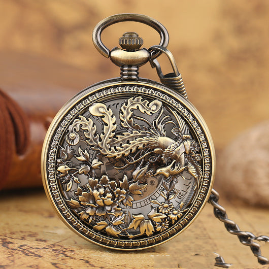 Reloj de Bolsillo Automático Mecánico con Patrón Fénix Calado - Image 4