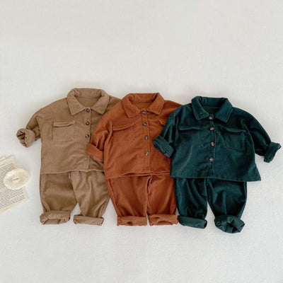 Conjunto de Abrigo y Pantalón Pana para Bebé Niño y Niña - Cuello Solapa Primavera Otoño - Image 11