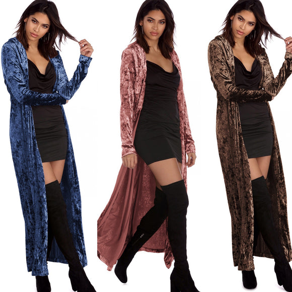 Cardigan Largo de Terciopelo para Mujer - Abrigo Cortavientos Elegante