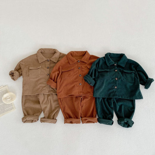 Conjunto de Abrigo y Pantalón Pana para Bebé Niño y Niña - Cuello Solapa Primavera Otoño - Image 18