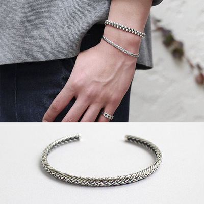 Pulsera Ajustable de Plata 925 con Patrón Tejido - Image 7