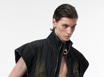 Chaleco Denim Sin Mangas para Hombre con Cuello Tipo Stand - Image 11