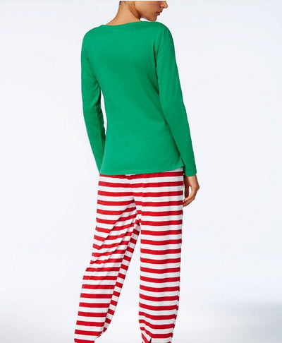 Red and white striped baby footed sleeper with green cuffs and an elf graphic, featuring a full-length zipper. - Image 13