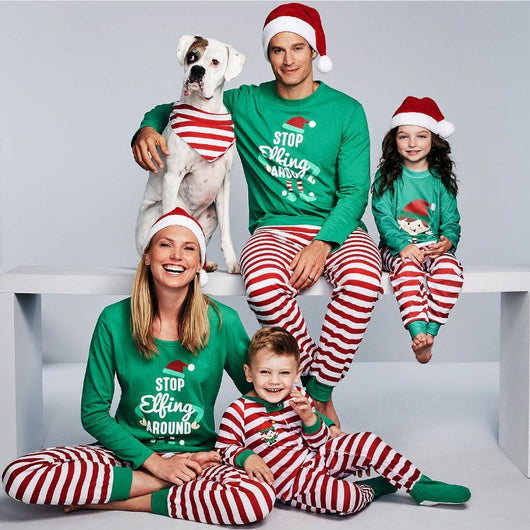 Red and white striped baby footed sleeper with green cuffs and an elf graphic, featuring a full-length zipper. - Image 14