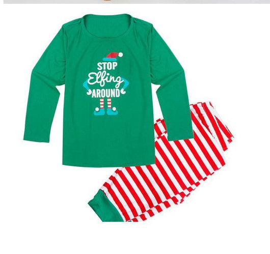 Red and white striped baby footed sleeper with green cuffs and an elf graphic, featuring a full-length zipper. - Image 17