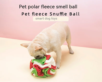 Pet sniffing pad in a ball shape, made of soft polar fleece in shades of pink, purple, and white, for dogs. - Image 29