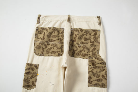 Pantalones Casuales Khaki con Diseño Patchwork y Salpicaduras de Tinta - Image 9