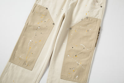 Pantalones Casuales Khaki con Diseño Patchwork y Salpicaduras de Tinta - Image 11