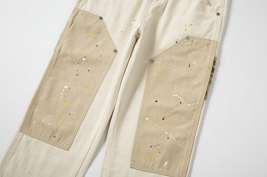 Pantalones Casuales Khaki con Diseño Patchwork y Salpicaduras de Tinta - Image 11