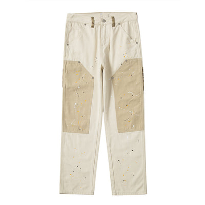 Pantalones Casuales Khaki con Diseño Patchwork y Salpicaduras de Tinta - Image 12