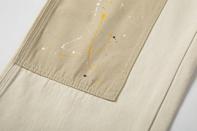 Pantalones Casuales Khaki con Diseño Patchwork y Salpicaduras de Tinta - Image 14