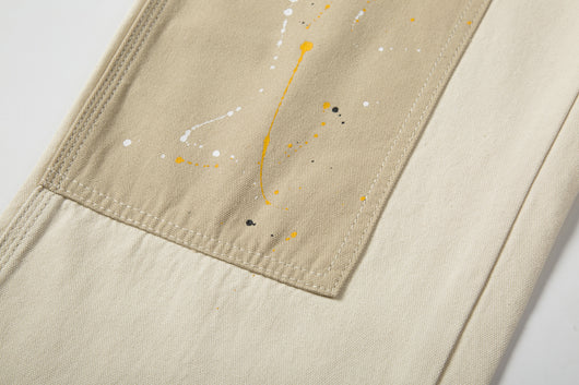 Pantalones Casuales Khaki con Diseño Patchwork y Salpicaduras de Tinta - Image 14