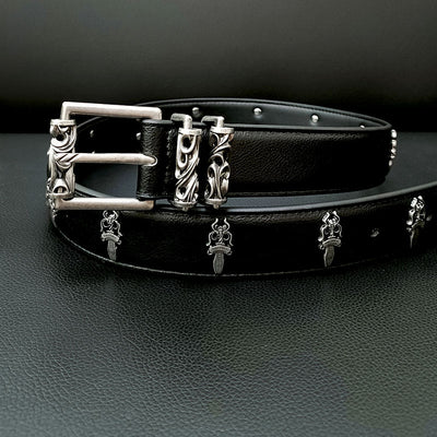 Cinturón Retro Punk de Plata 925 con Rodillo Tallado en Cuero Genuino - Image 8