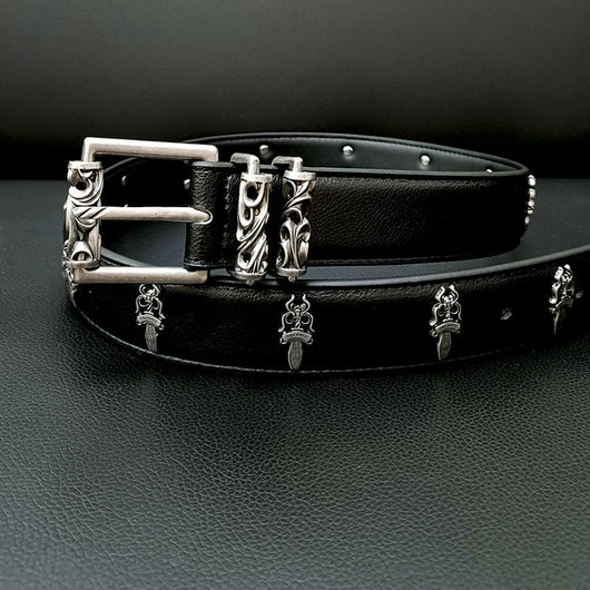 Cinturón Retro Punk de Plata 925 con Rodillo Tallado en Cuero Genuino - Image 8