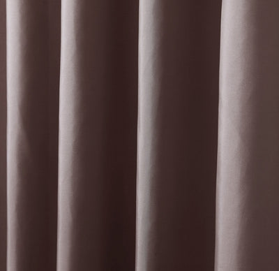 Solid brown polyester shower curtain with metal grommets and hooks, hanging from a silver shower rod. - Image 9