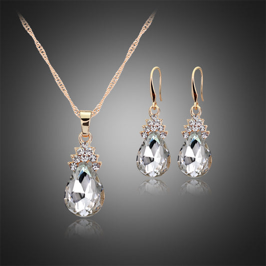 Conjunto de Collar y Aretes de Cristal Diamante para Mujer