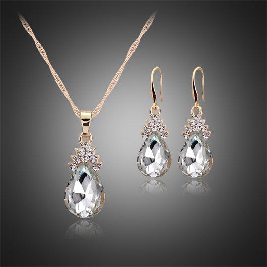 Conjunto de Collar y Aretes de Cristal Diamante para Mujer