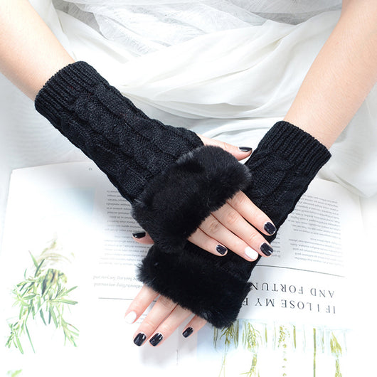 Guantes Tejidos Medio Dedo Torchidos Color Sólido para Mujer - Image 9