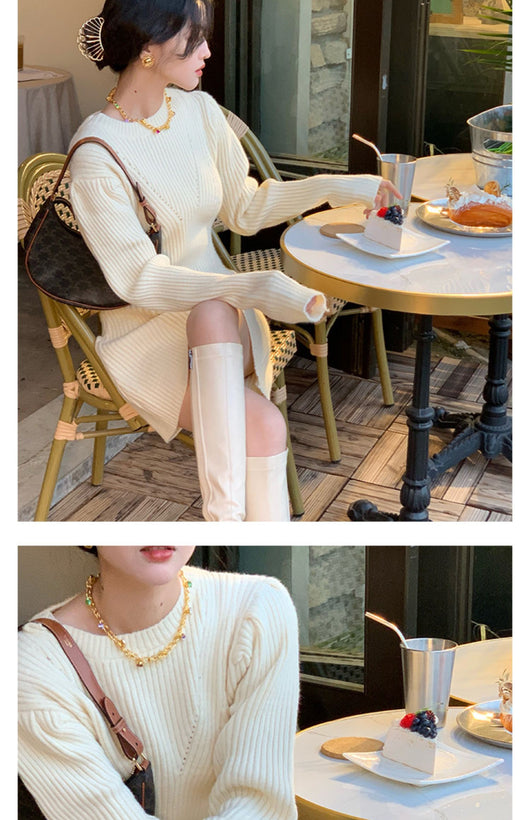 Vestido Suéter Tejido Largo Elegante Estilo Portuario para Mujer - Image 11