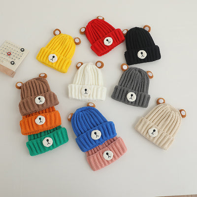 Gorro de Lana Tejido con Diseño de Osito en Colores Pastel