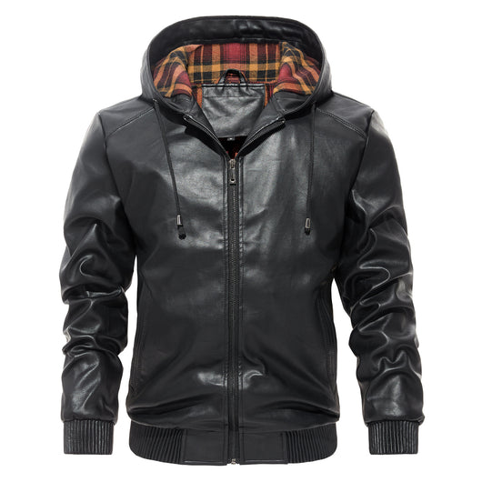 Abrigo de Cuero Hoodie Casual Versátil para Hombre - Image 6