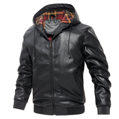 Abrigo de Cuero Hoodie Casual Versátil para Hombre - Image 8