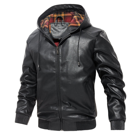 Abrigo de Cuero Hoodie Casual Versátil para Hombre - Image 8