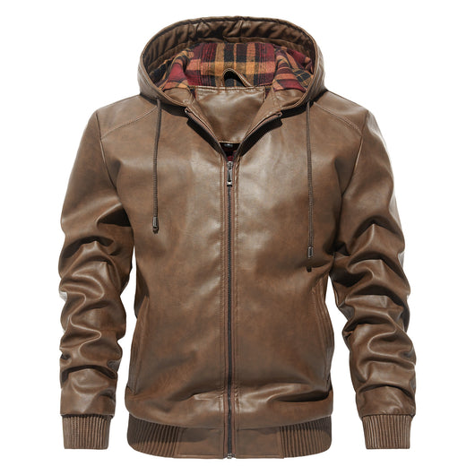 Abrigo de Cuero Hoodie Casual Versátil para Hombre - Image 9