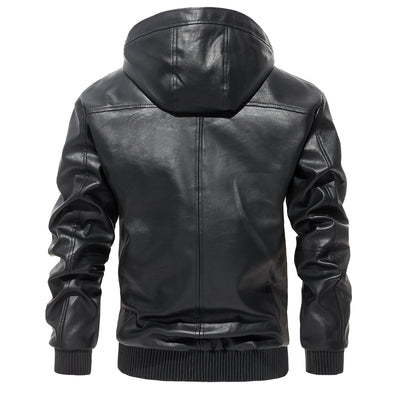 Abrigo de Cuero Hoodie Casual Versátil para Hombre - Image 10