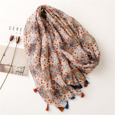Pañuelo Étnico Retro de Algodón y Lino - Chal Ligero Protector Solar para Mujer - Image 10