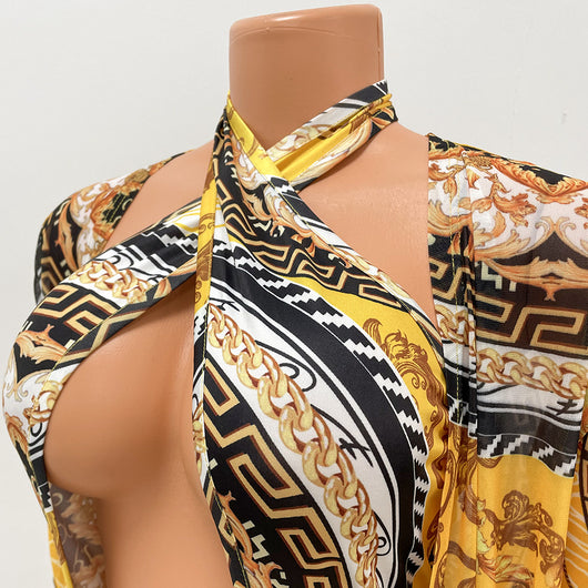 Traje de Baño Dos Piezas con Pareo Largo de Manga Larga Estampado - Image 11