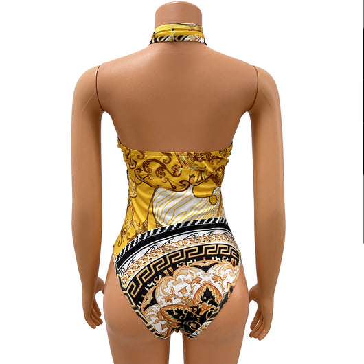Traje de Baño Dos Piezas con Pareo Largo de Manga Larga Estampado - Image 13