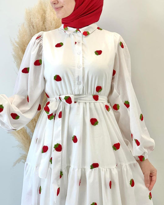 Vestido Largo Modesto de Manga Larga Estilo Oriente Medio - Image 8