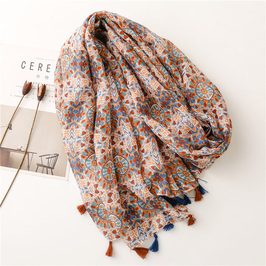 Pañuelo Étnico Retro de Algodón y Lino - Chal Ligero Protector Solar para Mujer - Image 15