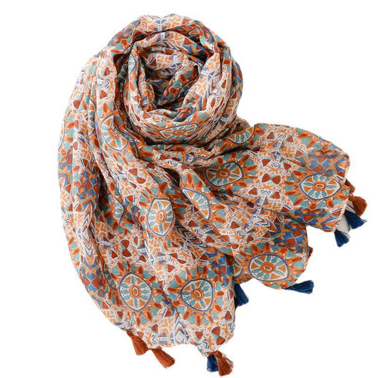 Pañuelo Étnico Retro de Algodón y Lino - Chal Ligero Protector Solar para Mujer - Image 16