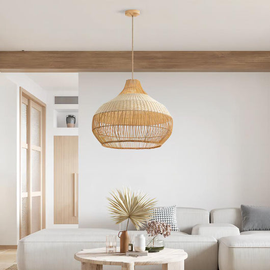 Lámpara Colgante Tejida en Ratán - Diseño Artesanal Japonés para Dormitorio y Comedor - Image 9
